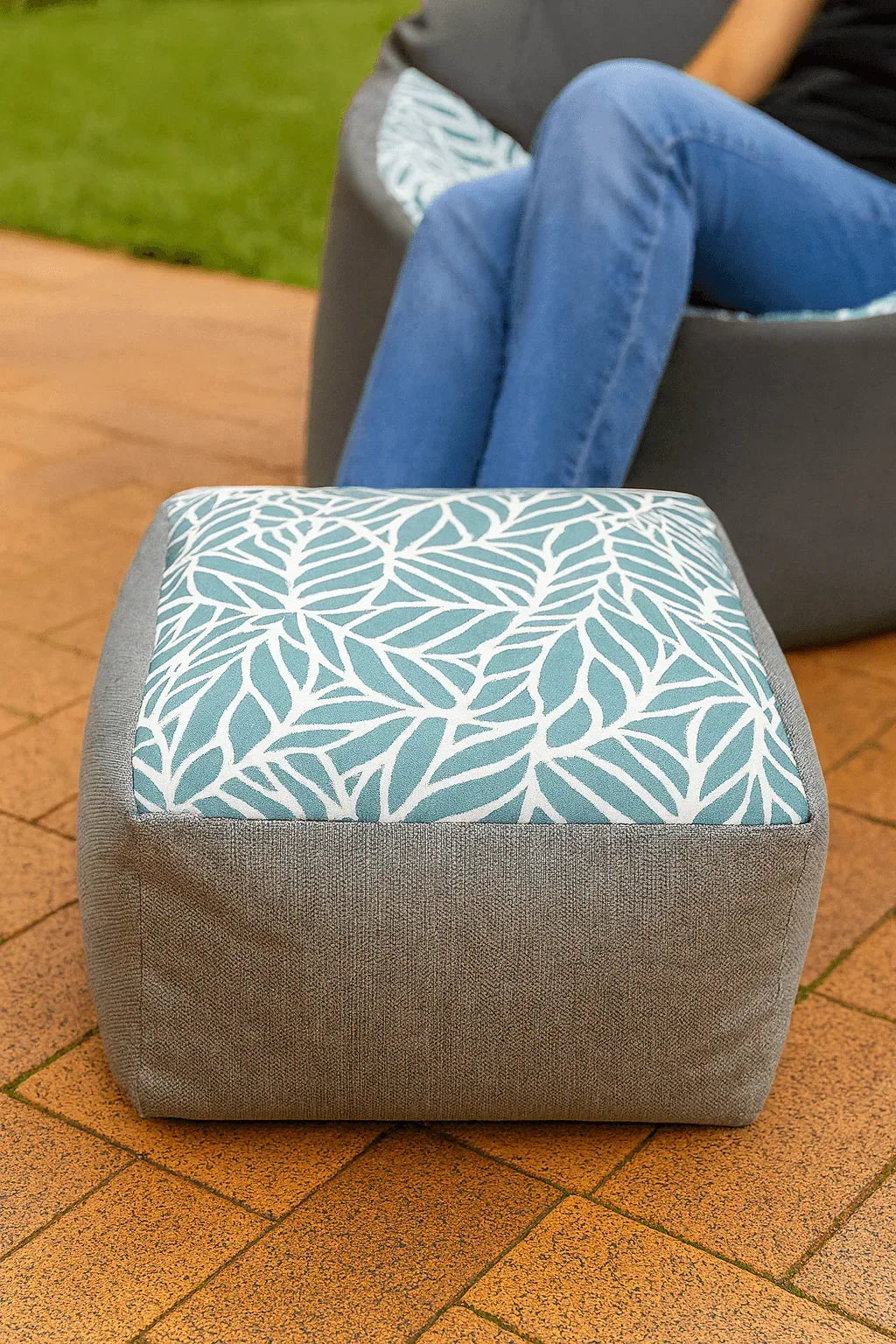 Adult Outdoor Bean Bag + Small Square Ottoman Bundle