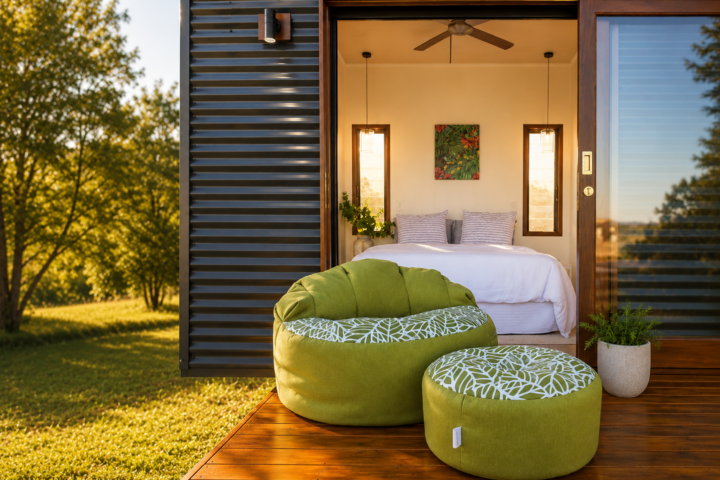 green-bean-bag-chairs-white-pattern-wooden-deck.jpg