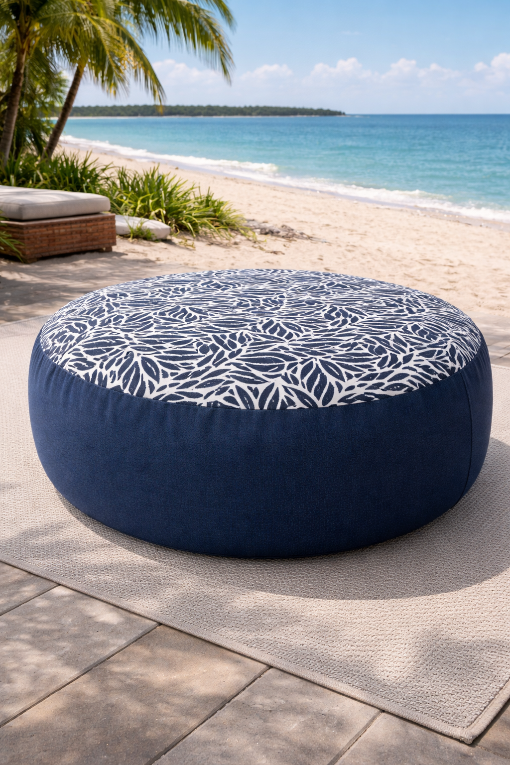 Large Round Ottoman in Blue Colour