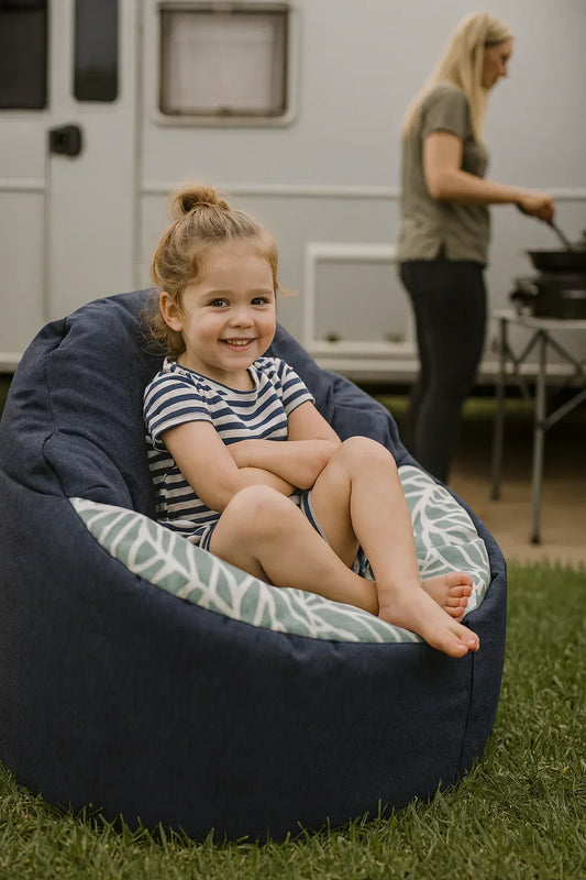 Kids Outdoor Bean Bag + Small Round Ottoman Bundle