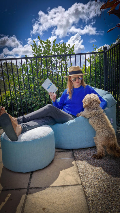 Adult Outdoor Bean Bag + Small Round Ottoman Bundle