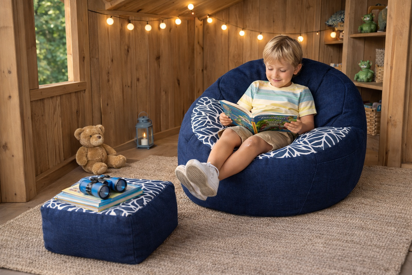 kids small square ottoman in midnight reef colour