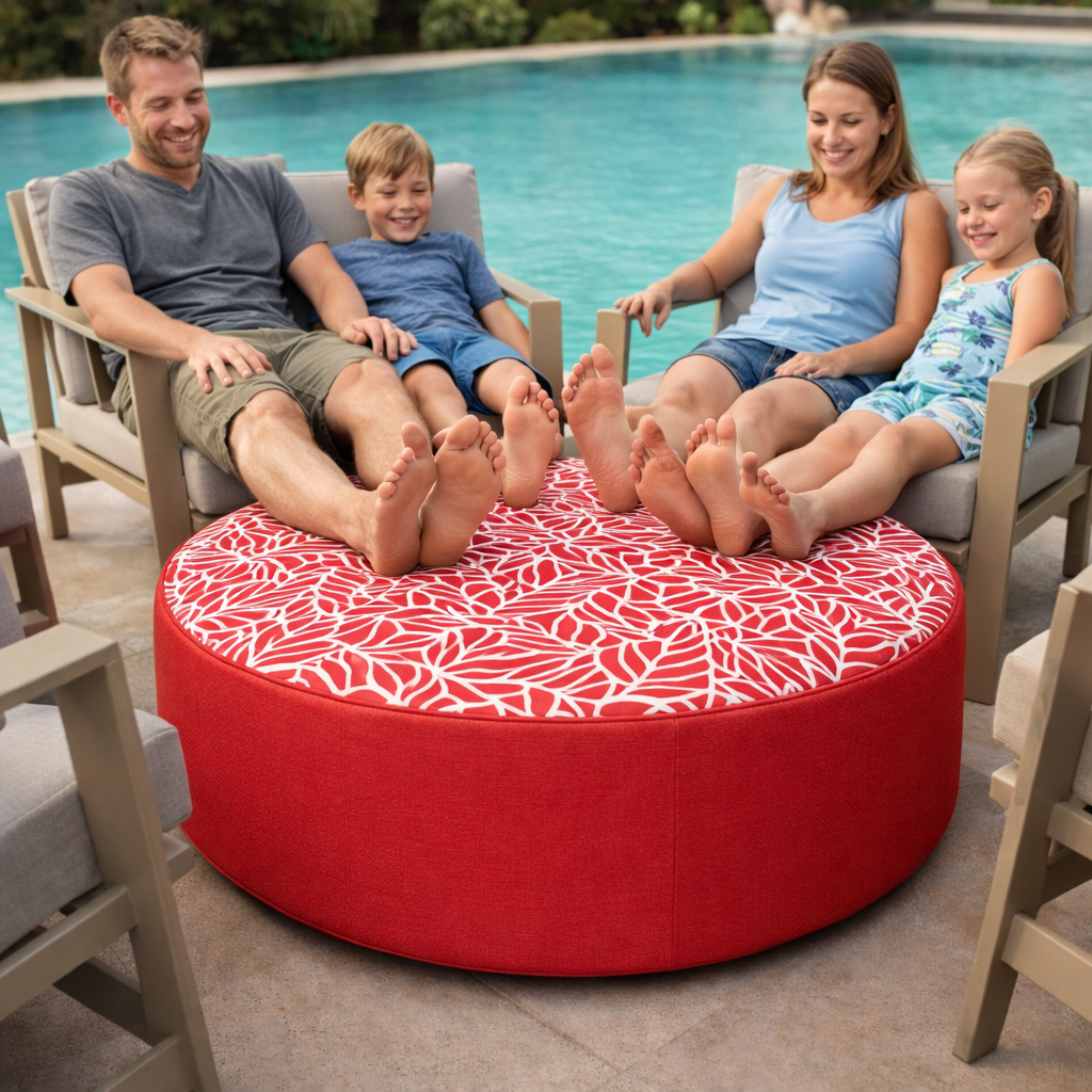 large round outdoor ottoman in red colour