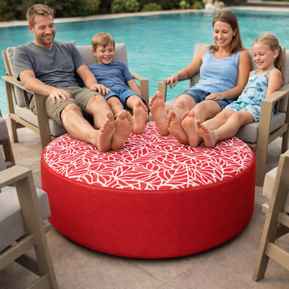 large round outdoor ottoman in red colour