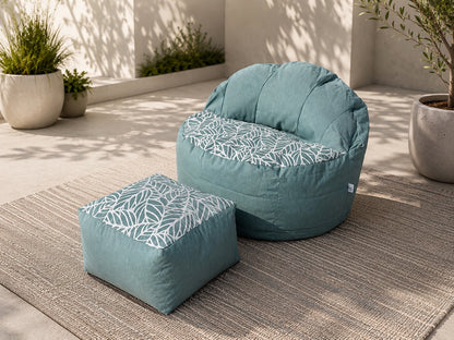 Lazy Beanz Ocean Breeze adult bean bag and small square ottoman set