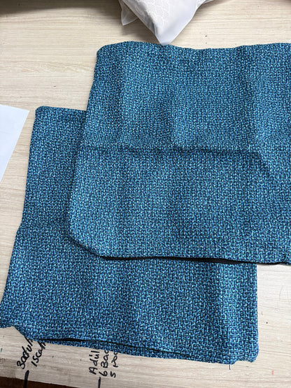 Actual Kuata Lagoon blue woven fabric on the Lazy Beanz cushion covers, supplementary detail photograph