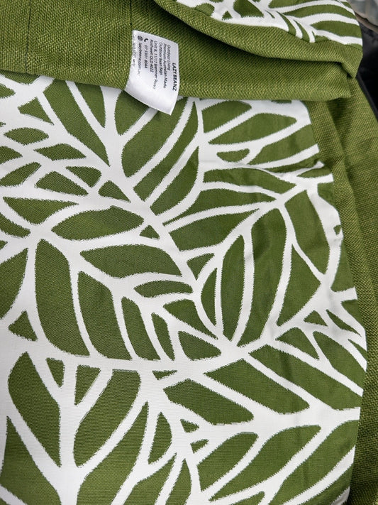 Lazy Beanz olive green and white tropical leaf fabric, large round ottoman with original base design