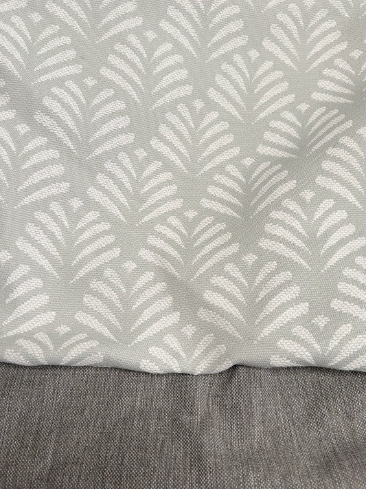 New fabric close-up of Lomani Pumice and Sosa Silver for small square ottoman