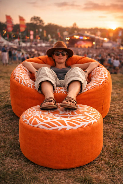 small round ottoman footstool​ in orange colour