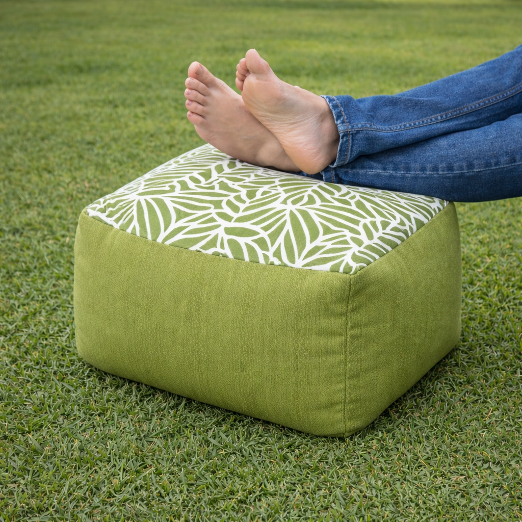small square ottoman stool​ in Island Palm Green Colour